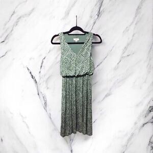 Ann Taylor LOFT Outlet Green Print Sleeveless V Neck Dress Petite XSP